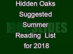 PPT-Hidden Oaks Suggested Summer Reading List for 2018