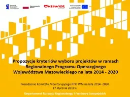 Propozycje kryteriów wyboru projektów w ramach Regionalnego Programu Operacyjnego Województwa