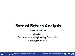 Rate of Return Analysis Lecture No.