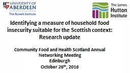 Household food insecurity measurement in Scotland: Dec 2016 update and workshop