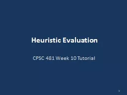 Heuristic Evaluation CPSC 481 Week