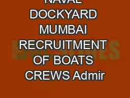NAVAL DOCKYARD MUMBAI RECRUITMENT OF BOATS CREWS Admir