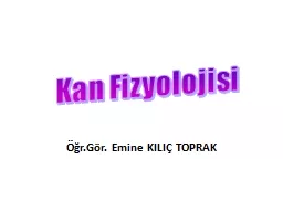 Kan Fizyolojisi Öğr .Gör. Emine KILIÇ TOPRAK