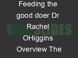 Feeding the good doer Dr Rachel OHiggins Overview The