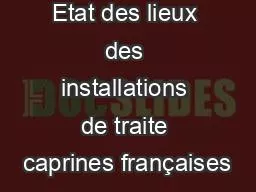 Etat des lieux des installations de traite caprines françaises