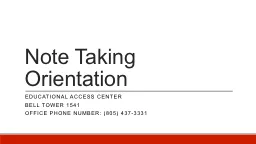 Note Taking Orientation Educational Access Center