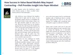 How Success In Value Based Models May Impact Contracting – Poll Provides Insight Into