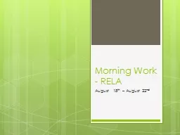 Morning Work - RELA August  18