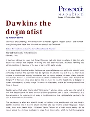 Issue   October  Dawkins the dogmatist by Andrew Brown