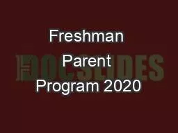 Freshman Parent Program 2020