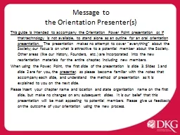 Message to  the Orientation Presenter(s)