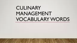 Culinary Management Vocabulary Words