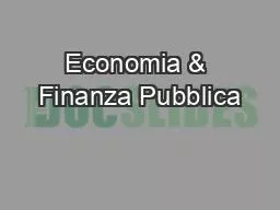 Economia & Finanza Pubblica