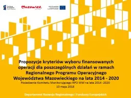 Propozycje kryteriów wyboru finansowanych operacji dla poszczególnych działań w ramach Regional