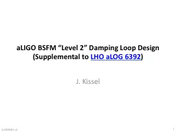 aLIGO BSFM “Level 2” Damping Loop Design