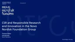 CSR and  Responsible  Research and Innovation in the Novo Nordisk Foundation Group