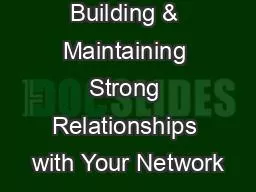 Building & Maintaining Strong Relationships with Your Network