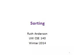 Sorting Ruth Anderson UW CSE 140