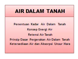 AIR DALAM TANAH Penentuan  Kadar  Air  Dalam  Tanah