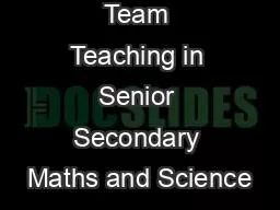 Team Teaching in Senior Secondary Maths and Science