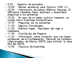 9:45      Registro de asociados