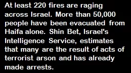 At least 220 fires are raging across Israel. More than 50,000 people have been evacuated from Haifa