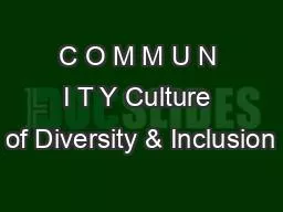 C O M M U N I T Y Culture of Diversity & Inclusion