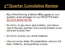 3 rd  Quarter Cumulative Review