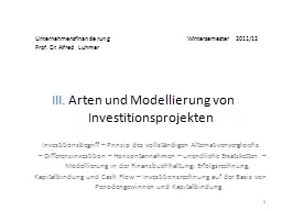 III.   Arten und Modellierung von Investitionsprojekten