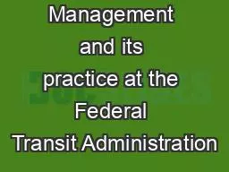 Knowledge  Management and its practice at the Federal Transit Administration