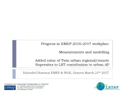Progress in EMEP 2016-2017 workplan: