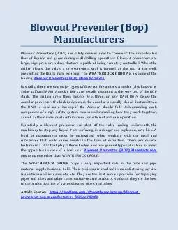 Blowout Preventer (Bop) Manufacturers