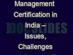 Forest  Management  Certification in India – Issues, Challenges and Opportunities