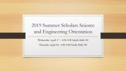 2019 Summer Scholars Science and Engineering Orientation