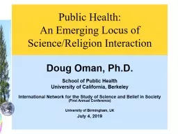 PPT-Public Health : An Emerging Locus of Science/Religion