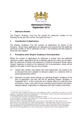 Admissions Policy September   Admission Number The Dra