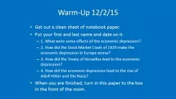 Warm-Up 12/2/15 Get out a clean sheet of notebook paper.