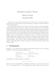 Dualities in Lattice Theory Patrick J