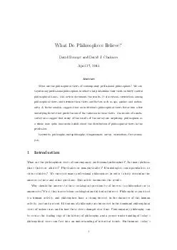 What Do Philosophers Believe David Bourget and David J