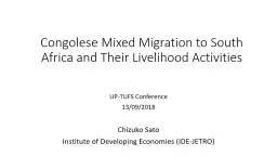 Congolese Mixed Migration to South Africa and Their Livelihood Activities