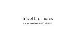 Travel brochures Literacy Week beginning 7