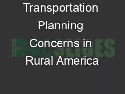 Transportation Planning Concerns in Rural America