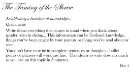 PPT-The Taming of the Shrew Establishing a baseline of knowledge…