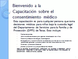 Bienvenido a la  Capacitación sobre el consentimiento médico