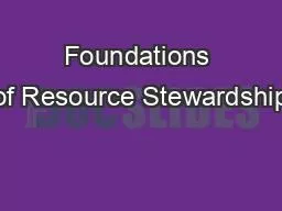 Foundations of Resource Stewardship