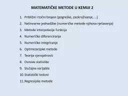 MATEMATIČKE METODE U KEMIJI 2