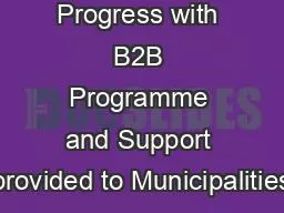 Workshop on Progress with B2B Programme and Support provided to Municipalities