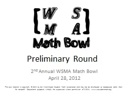 2 nd  Annual WSMA Math Bowl