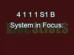 4 1 1 1 S1 B System in Focus: