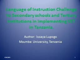 Language of Instruction Challenge to Secondary schools and Tertiary Institutions in Implementing